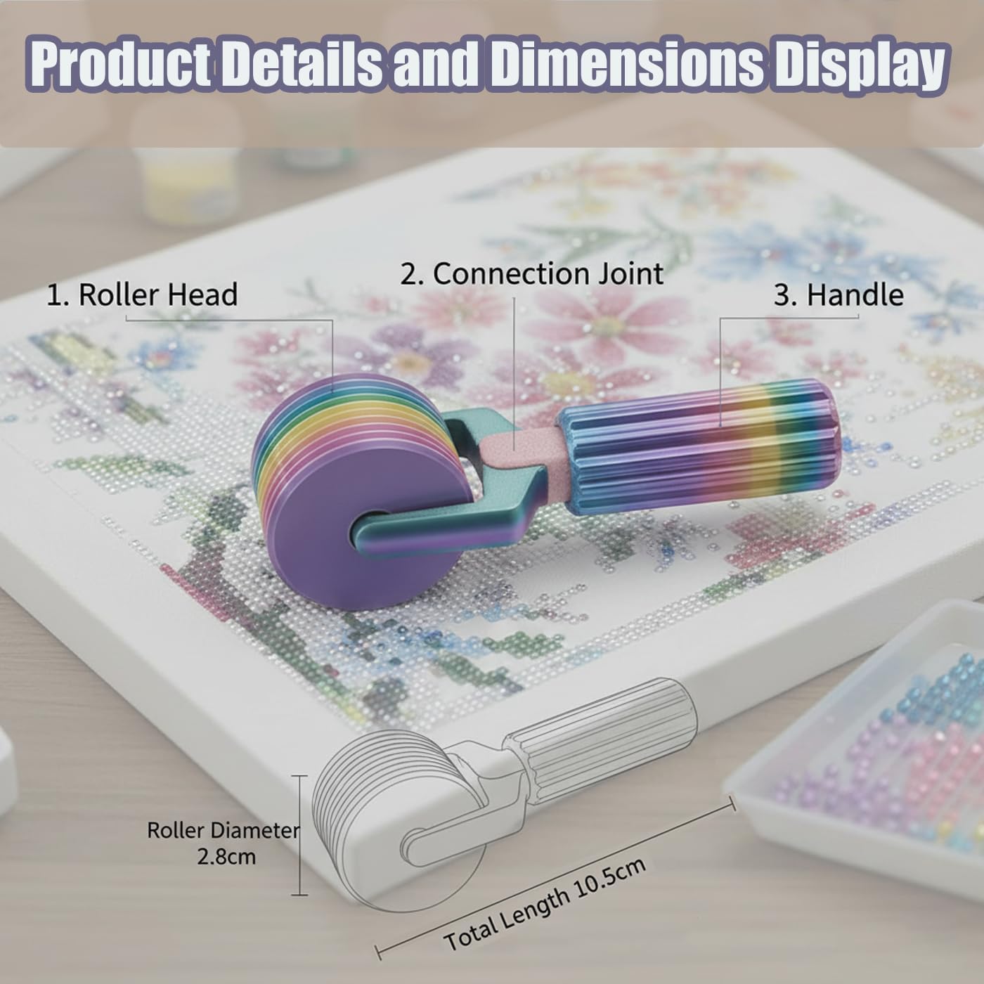 Diamond Art Roller, Detachable Diamond Painting Roller Tool for Straightening & Pressing Drills, Easy-Grip Hand Roller, Essential DIY Craft Tool for Rhinestone Embroidery(Pink & Macaron)