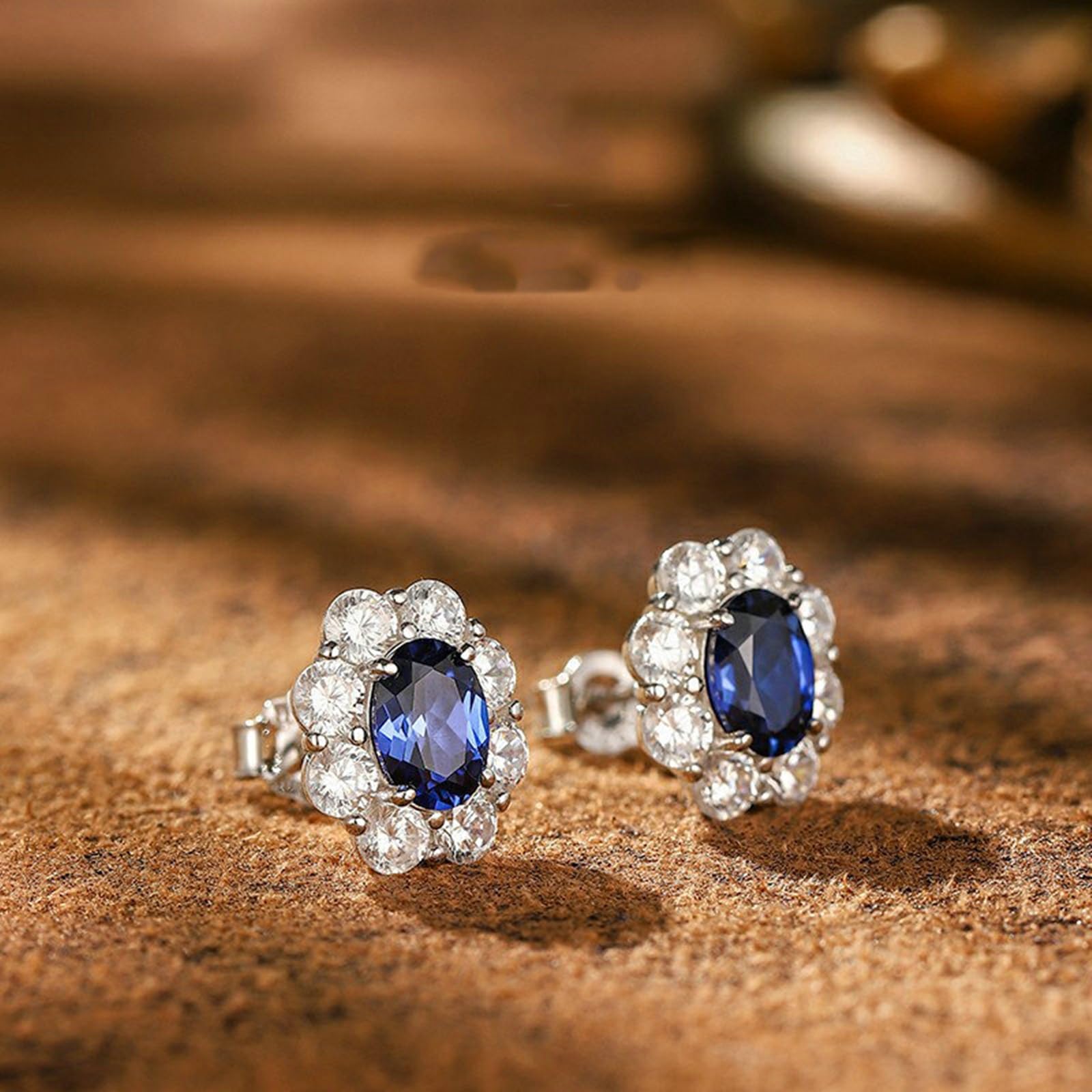 Pendientes de tuerca de oro blanco de 9 quilates, 14 quilates y 18 quilates para mujer, flor ovalada con rubí/zafiro y moissanita cultivados en laboratorio de 1 quilate