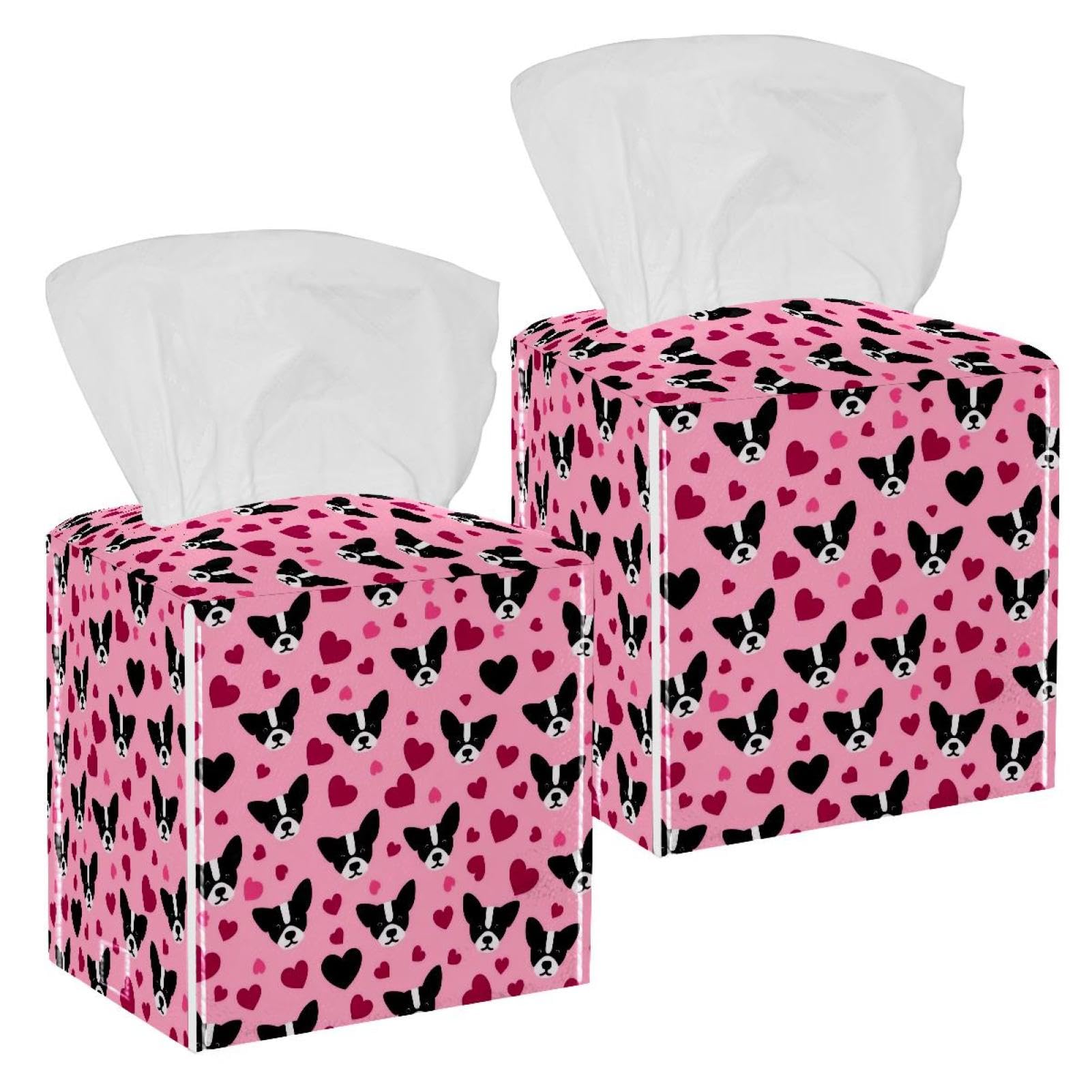 Bulldog Tissue Box Cover, 2 Pack PU Leather Square Facial Tissue Dispenser Box holder for Home Office Car