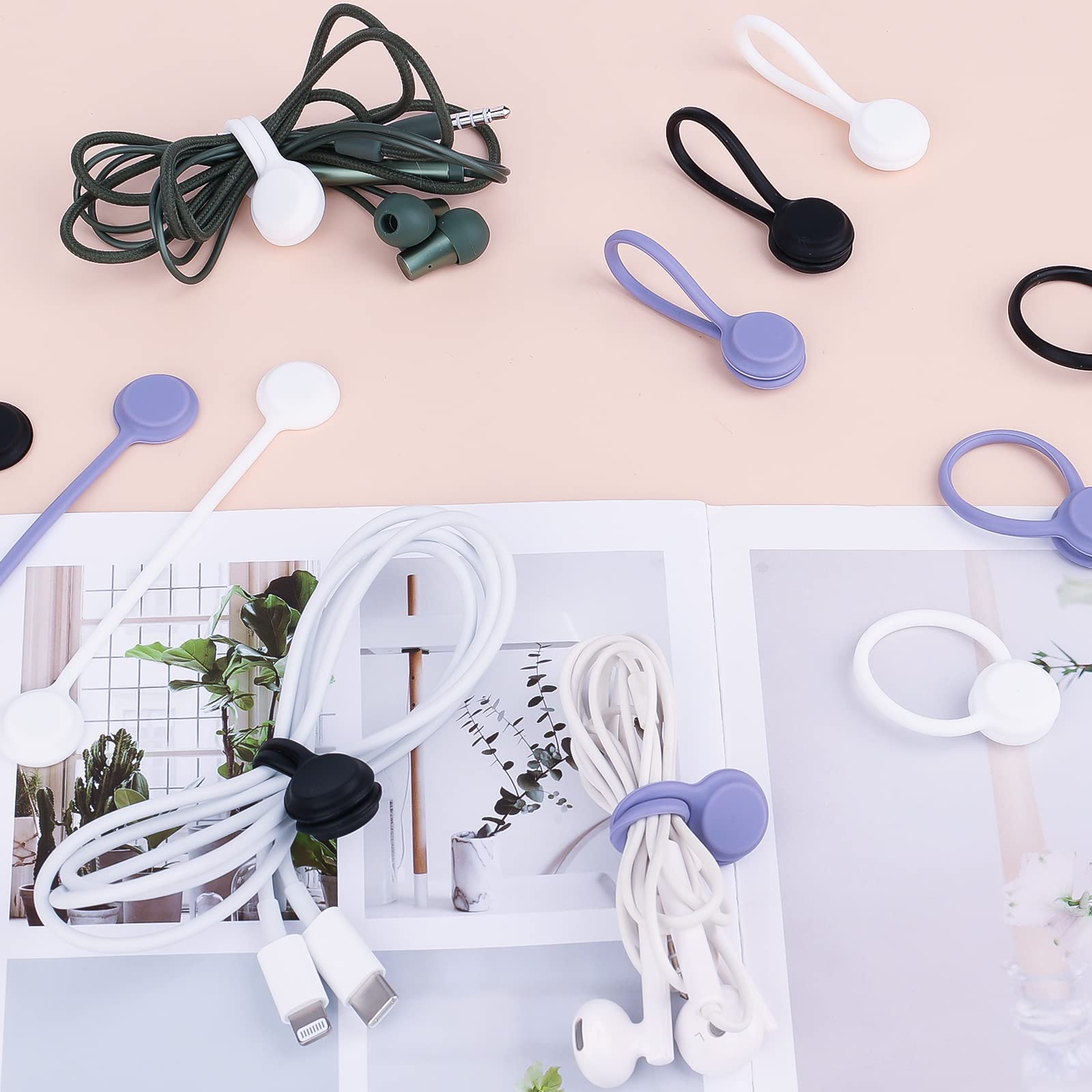 16 Clips Magnétiques Silicone Pour Câbles - Organisateur Réutilisable USB/Écouteurs/Stylos - 8 Couleurs - LUTER