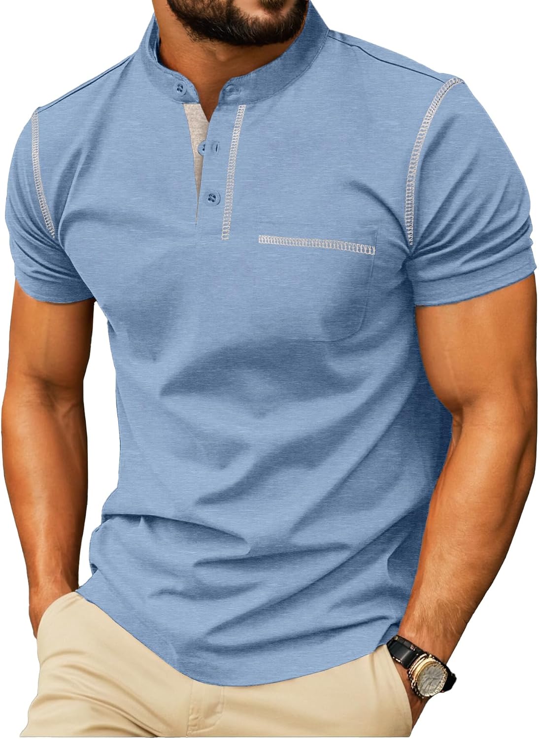 Sailwind Mens Henley Shirts Short Sleeve Summer Casual Classic Cotton T Shirts Pocket Button Shirt