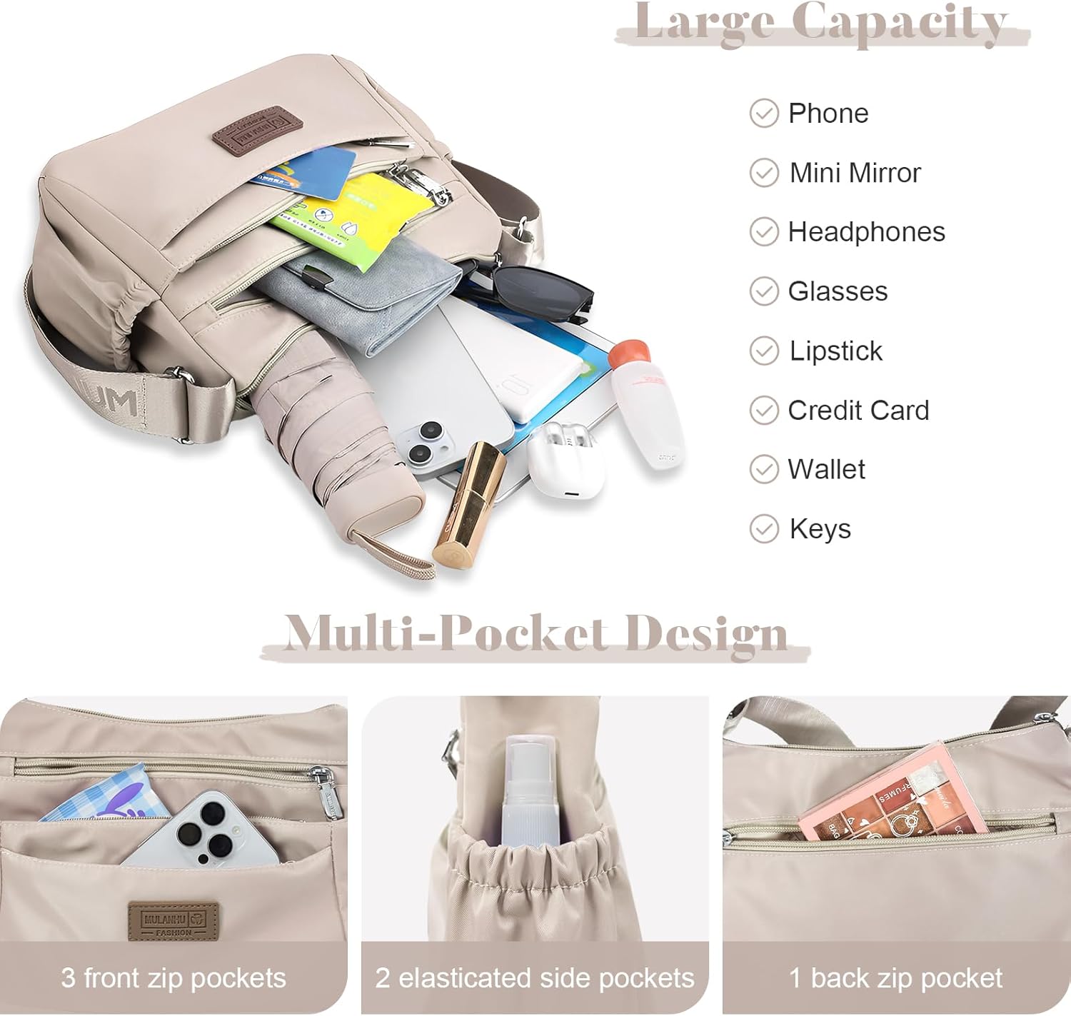 Womens Nylon Crossbody Bag Large Capacity Multi-layer Bags Shoulder Handbag Messenger Bag Travel Satchel Purse - Image 7