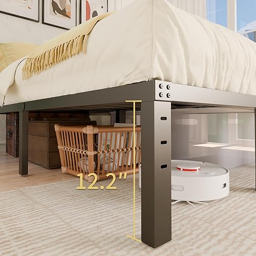 Miniatura 5 de ALDRICH Marco de cama gemelar de metal de 14 pulgadas – Plataforma de listones de acero básico negro individual, montaje fácil, marcos de cama