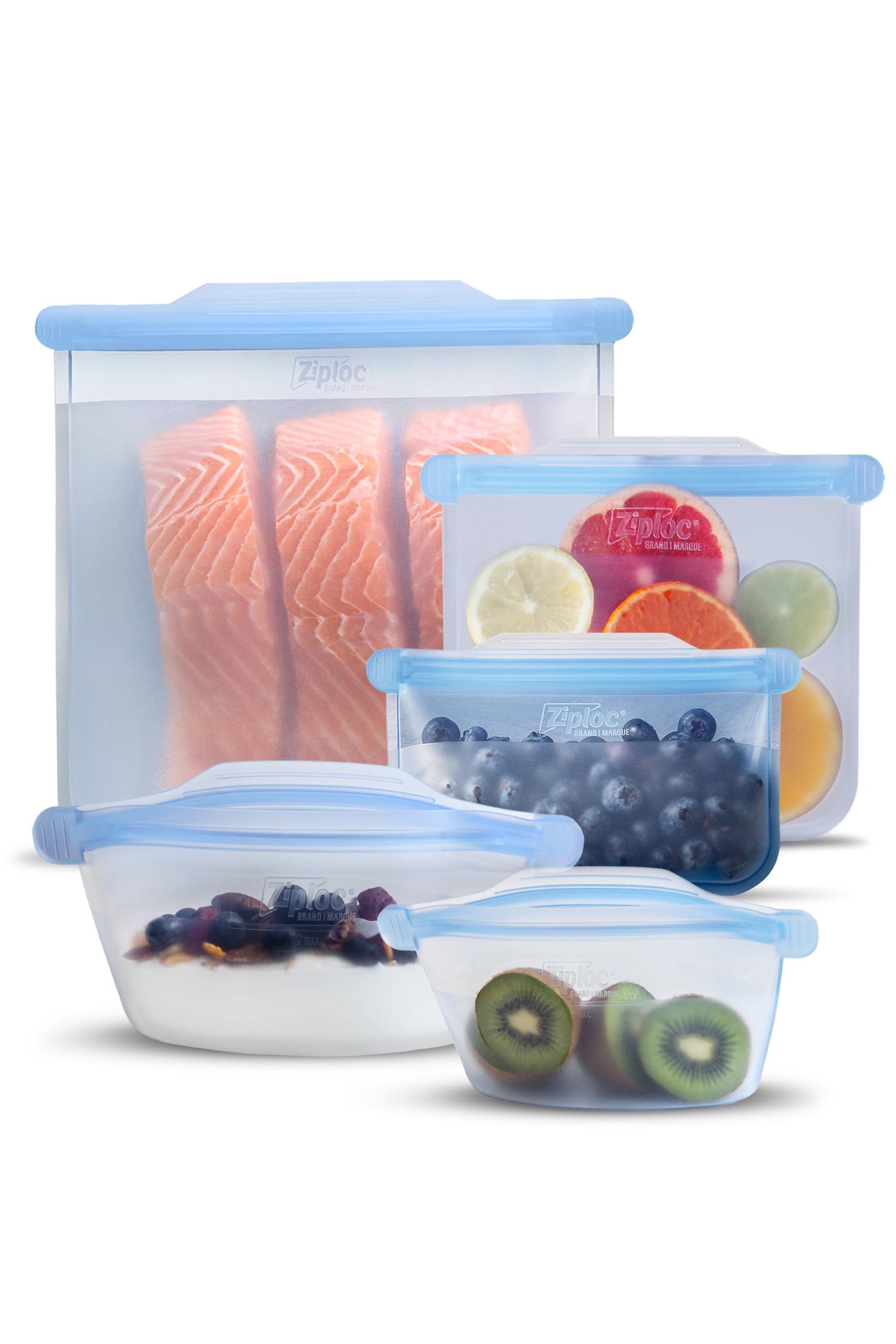 Ziploc Endurables Pouch and Containers Variety Pack, Reusable Silicone Bags and Food Storage Meal Prep Containers for Freezer, Oven, and Microwave, Dishwasher Safe, 5 Total