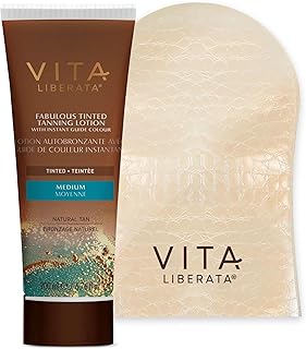VITA LIBERATA Tinted Tan Lotion Medium 200ml & Mitt Bundle, Hydrating Tanning Lotion, Sun-Kissed Tan, Designed for Face & Body Use, Tinted, Lasting Tan, Streak Free Blend