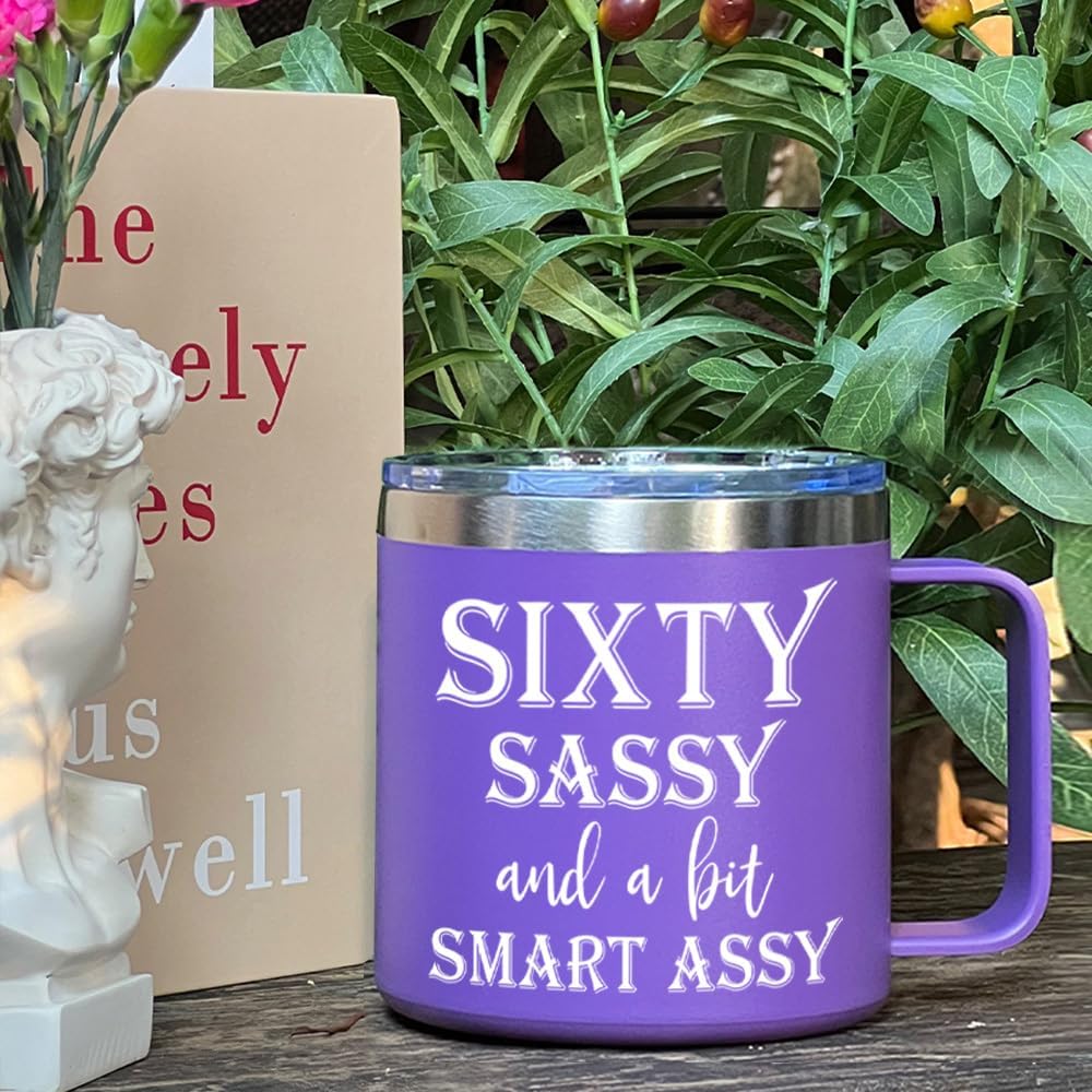 Sixty Sassy And A Bit Smart Assy 60 Birthday Gifts for Women / 60th Birthday Mug 60th Gift for Wife, Grandma, Mom, Daughter, Sister, Friend Stainless Steel Tumbler 14OZ - Image 2