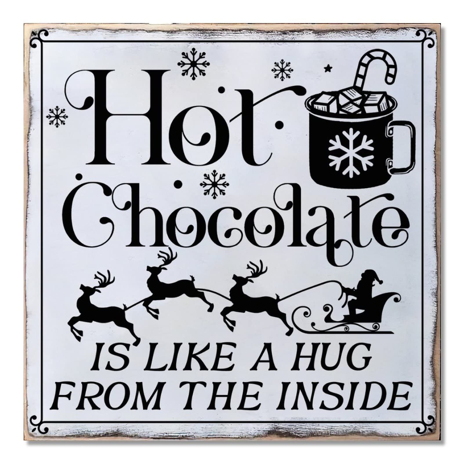 Panneau de bienvenue Noël en bois Hot Chocolate déco à suspendre 40x40 cm