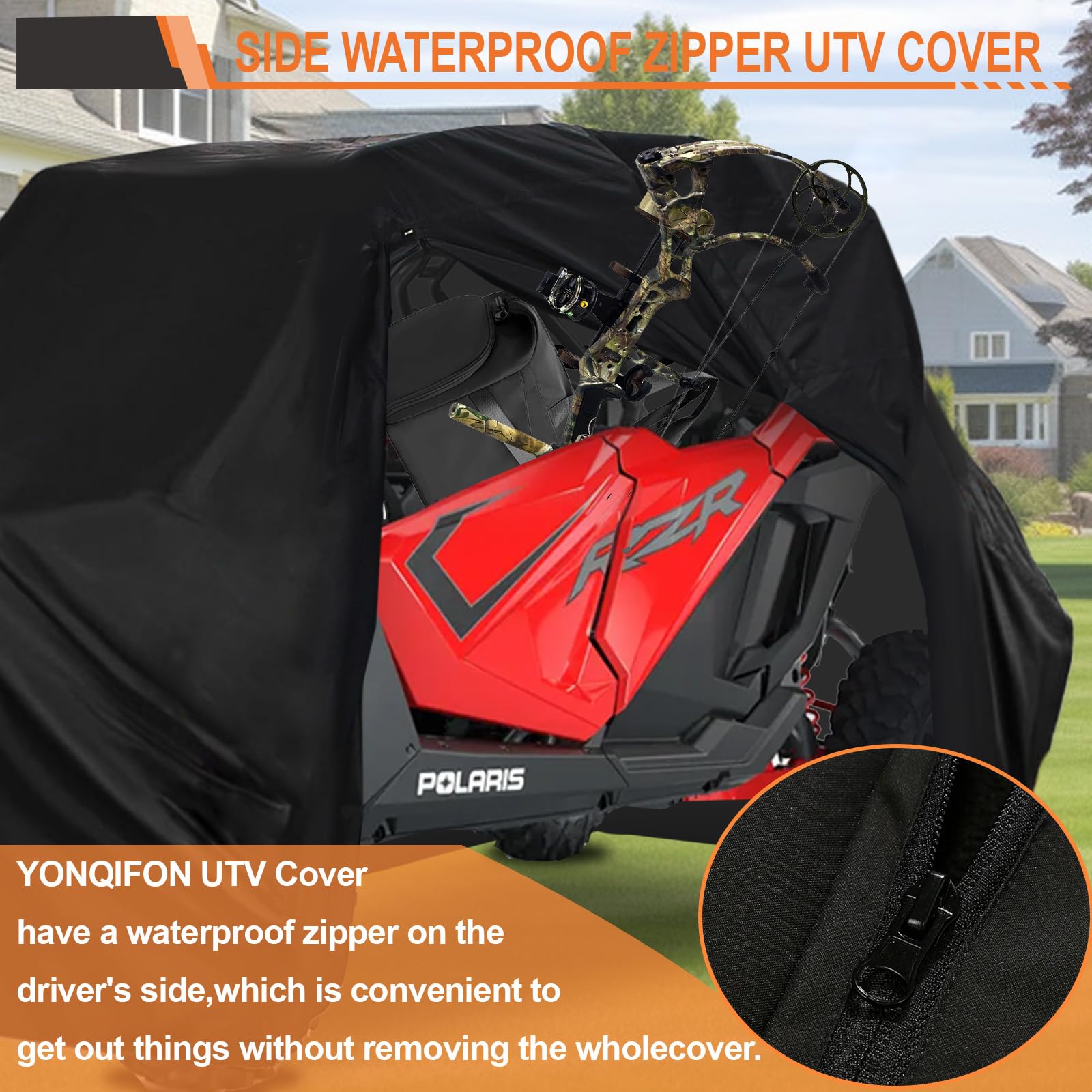 Amazon | YONQIFON UTVカバー 高耐久 ファスナー付き 420Dカバー 防水クルー 4-6人乗り サイドバイサイドカバー 全天候対応  Polaris RZR General Kawasaki Teryx Can-Am Yamaha SxS CFMOTO | 車体カバー | 車＆バイク に適合するゲーター XUV 825I 855D S4 UTVカバー 420D 防水 4-6人乗り 反射ストリップ付き 頑丈
