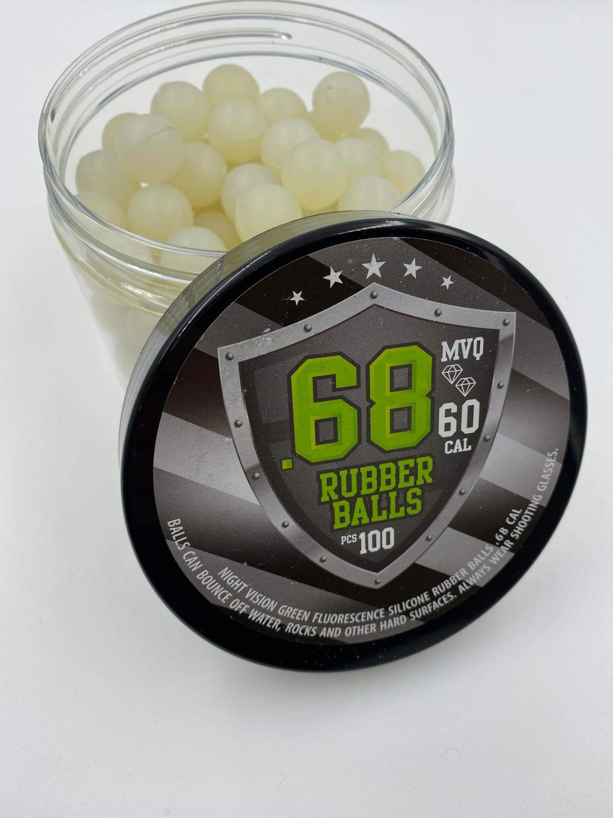 100 x Night Vision Silicon Rubber Balls in Green Fluorescence Paintballs Shining at Dark in 68 Cal.
