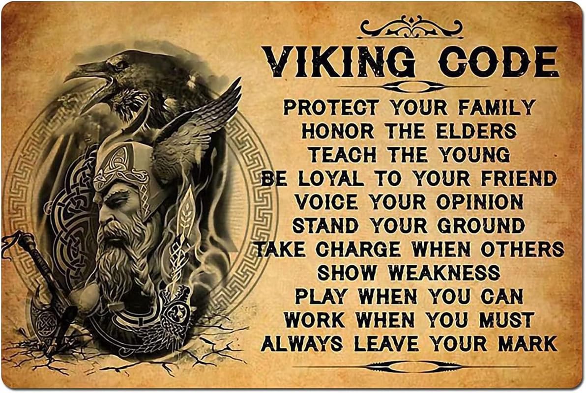 Yunking A-A59 Viking Code Tin Signs Wall Art Plaque Bar Poster Suitable For Man Cave Bar Cafes Office Home Kitchen Country Cottage Restaurant 12X8 Inch