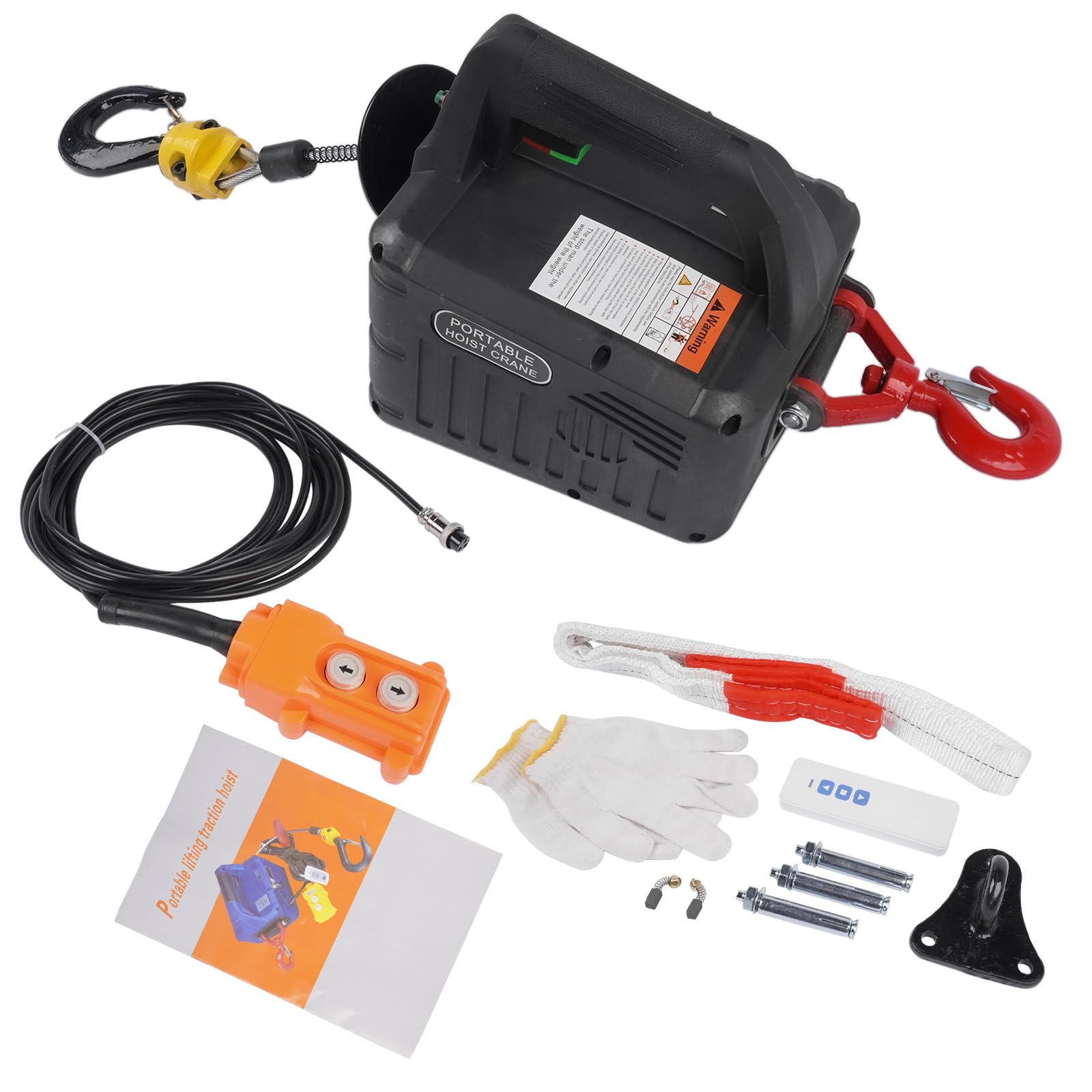 Elektryczna wciągarka linowa 3 w 1, 1500 W, 500 kg, przenośna, z ulepszonym wyłącznikiem krańcowym na podczerwień GLOSSY AUTO PARTS