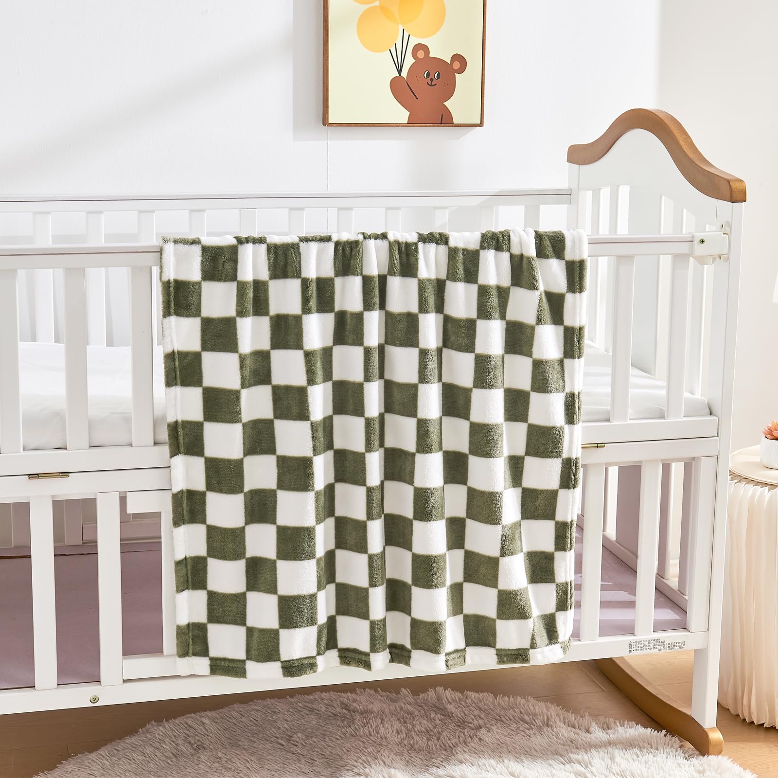Yurhap Checkered Baby Blanket Fleece Baby Blankets for Boys, Ultra Soft Cozy Fluffy Infant Toddler Newborn Receiving Blankets for Crib Stroller, 30''x40'', Dark Olive