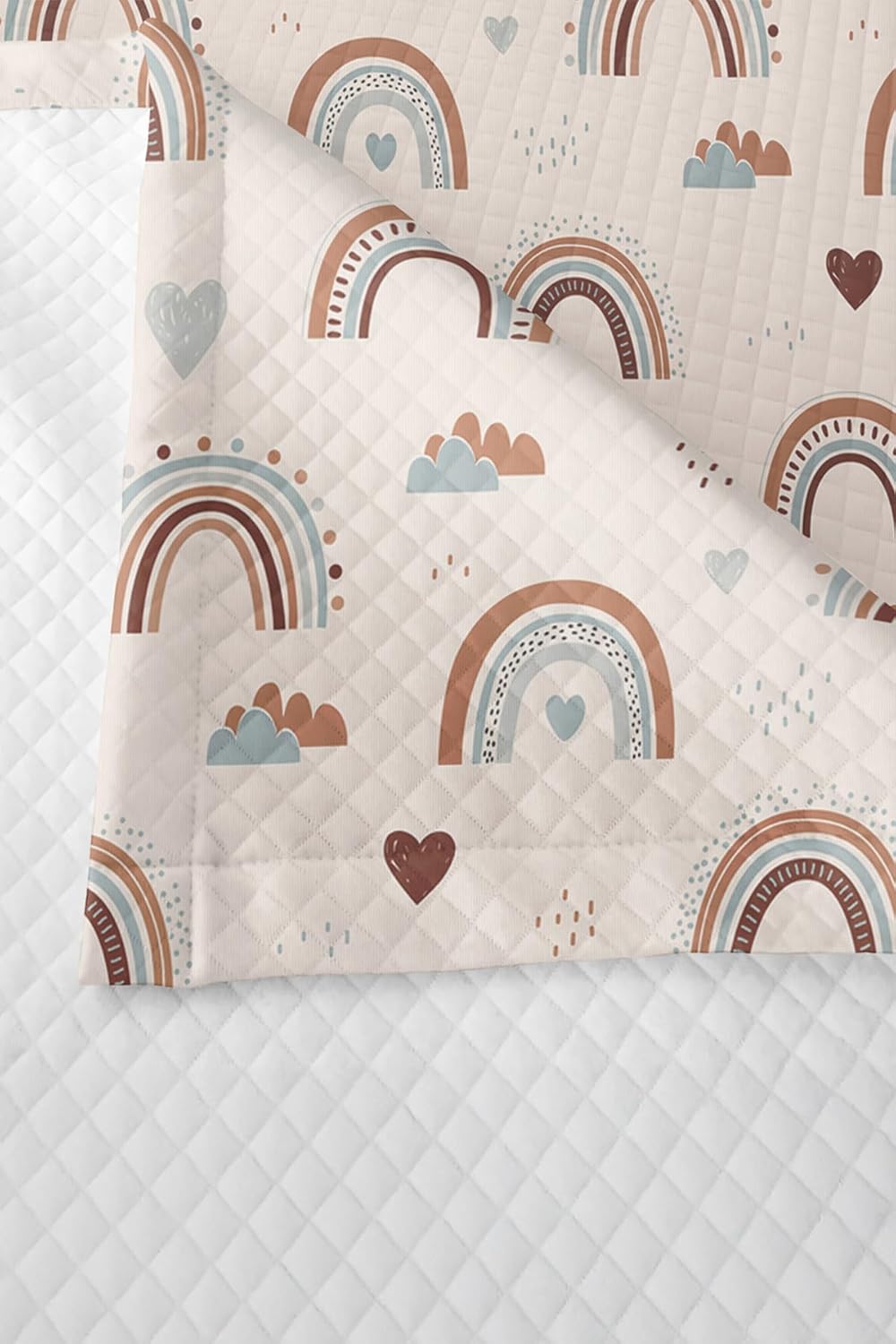 SODEF Unisex Baby Kids Quilt Set Pastel Rainbow and Heart Pattern Bedspread Cover, 2 Piece Cotton Polyester Blend - Multicolor, One Size