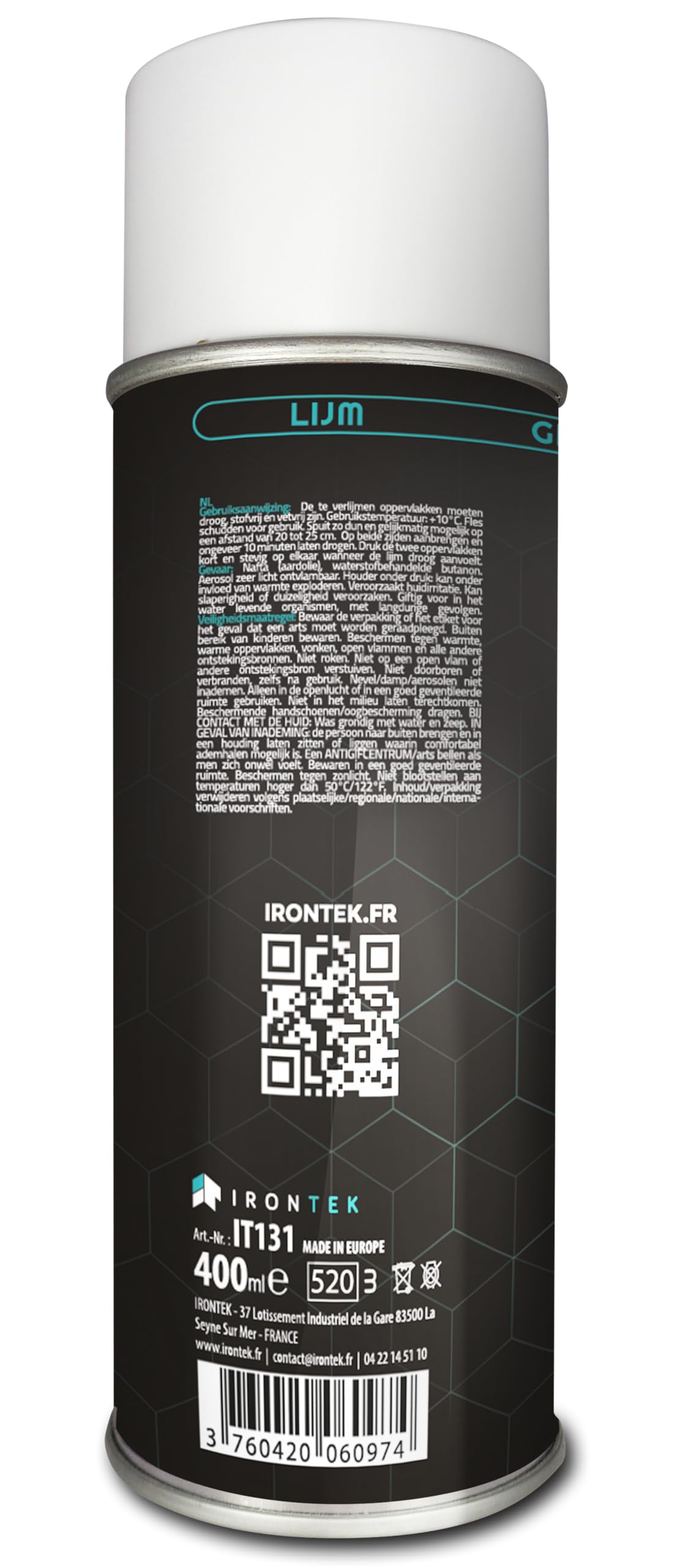Colle Néoprène Aérosol 400ml - IRONTEK | IT131 | Haute adhérence Multi-supports Repositionnable | Séchage Express Résiste à l’eau | Réparation Tissu Mousse Isolation Plafond Voiture
