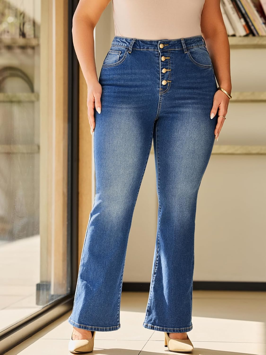 High Waisted Bootcut Jeans for Women Plus Size & Stretchy Boot Cut Womens Jeans High Rise with a 4 Button Closure - Image 2