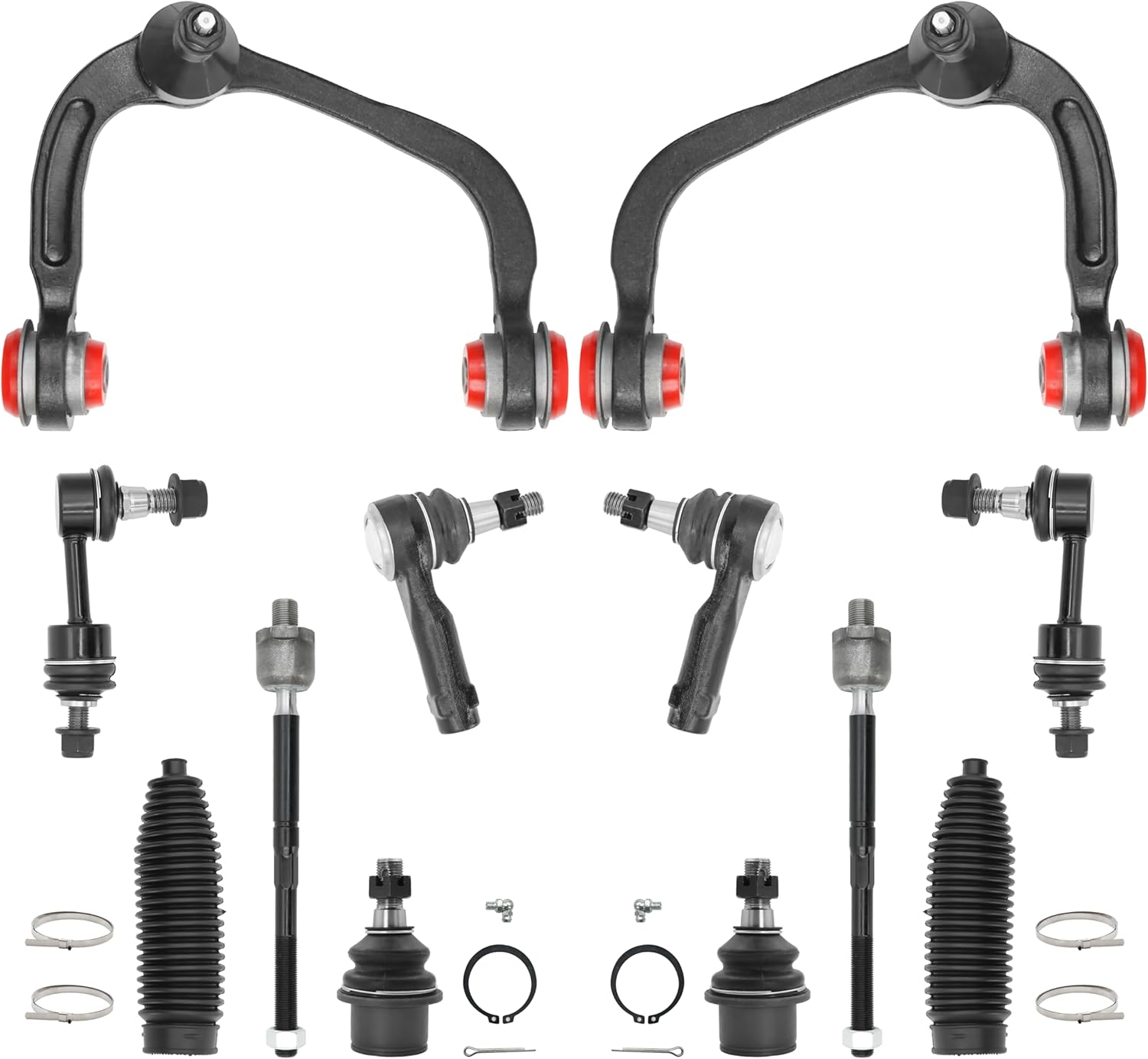 2WD Front End 12pc Suspension Kit for 2004-2005 Ford F-150, 2 Upper Control Arms (K80306 & K80308)2 Lower Ball Joints 2 Sway Bars 4 Outer & Inner Tie Rods 2 Boots & Bellows Replacement -12PC