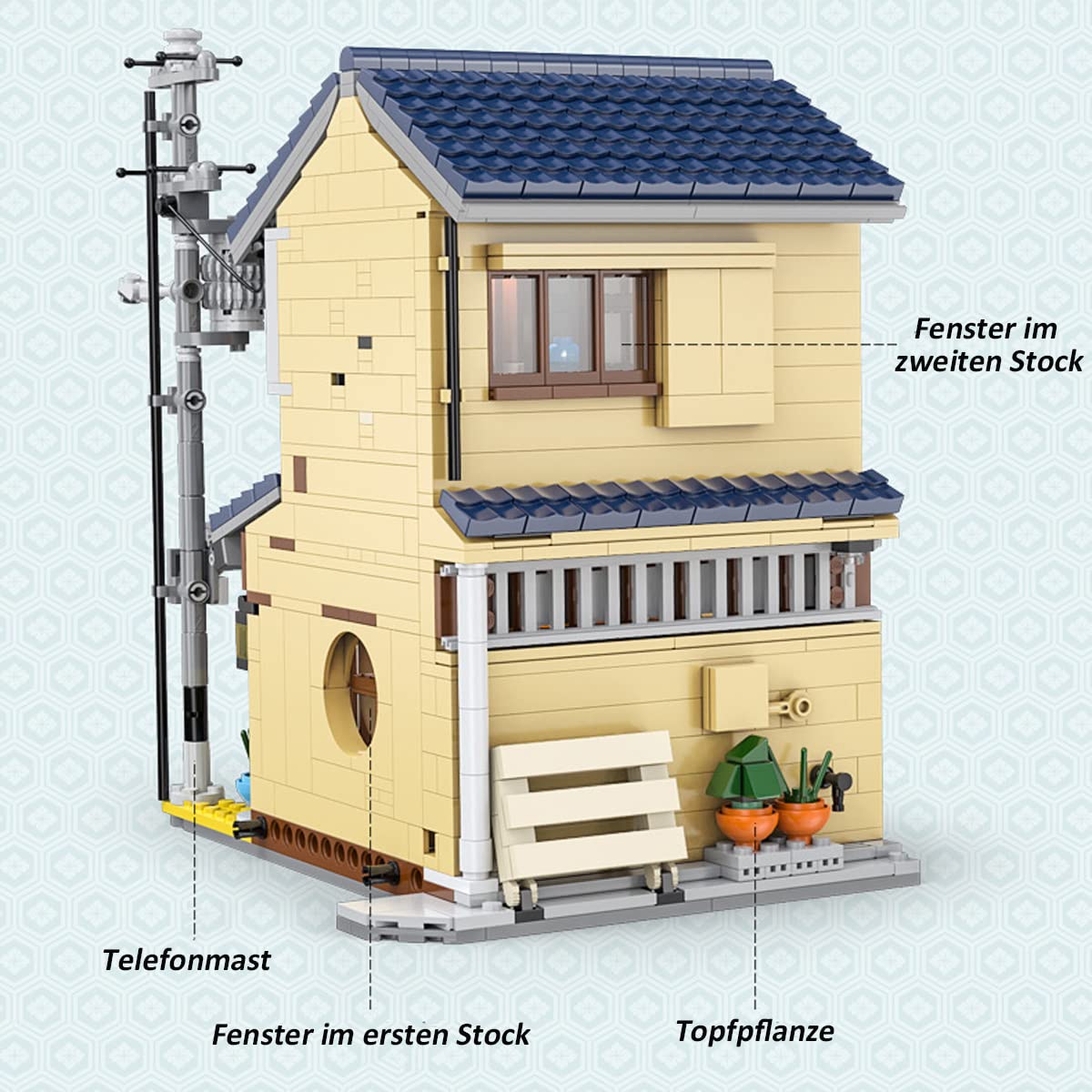 Japanisches Teehaus Klemmbausteine Haus (1200 Teile) Japan Tea House Architektur, Japanese Straßen Modular Buildings für Erwachsene C66010W