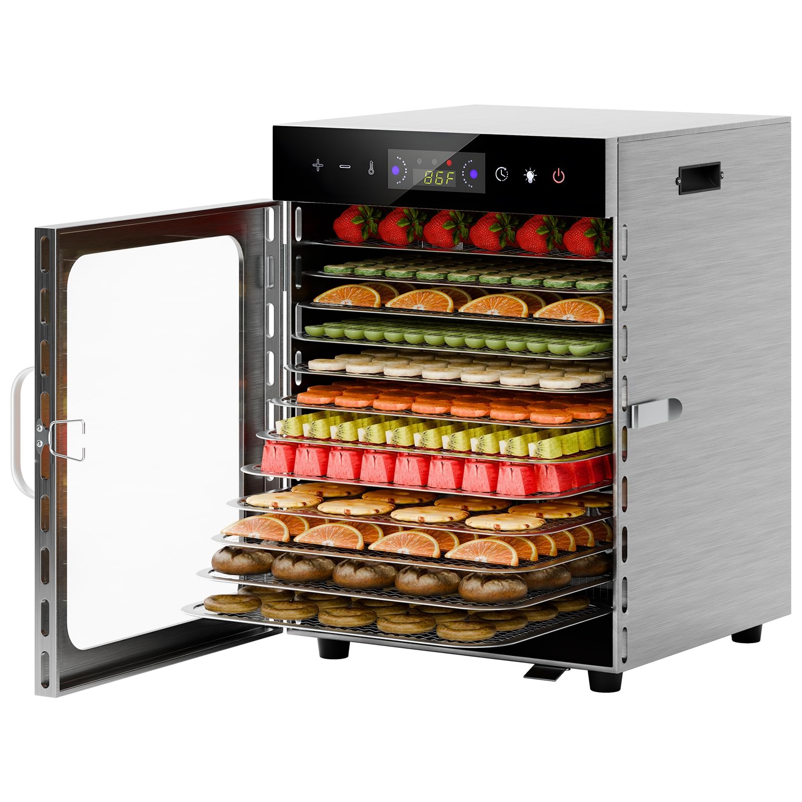 Loyliawa Stainless Steel 12-Trays Food Dehydrator, Frozen Dryer Machine For Home, 800W Fruit Dehydrators Machine, Touch Screen Food Dryer Dehydrator With 35-90 Temperature Control & 24H Timer Uk
