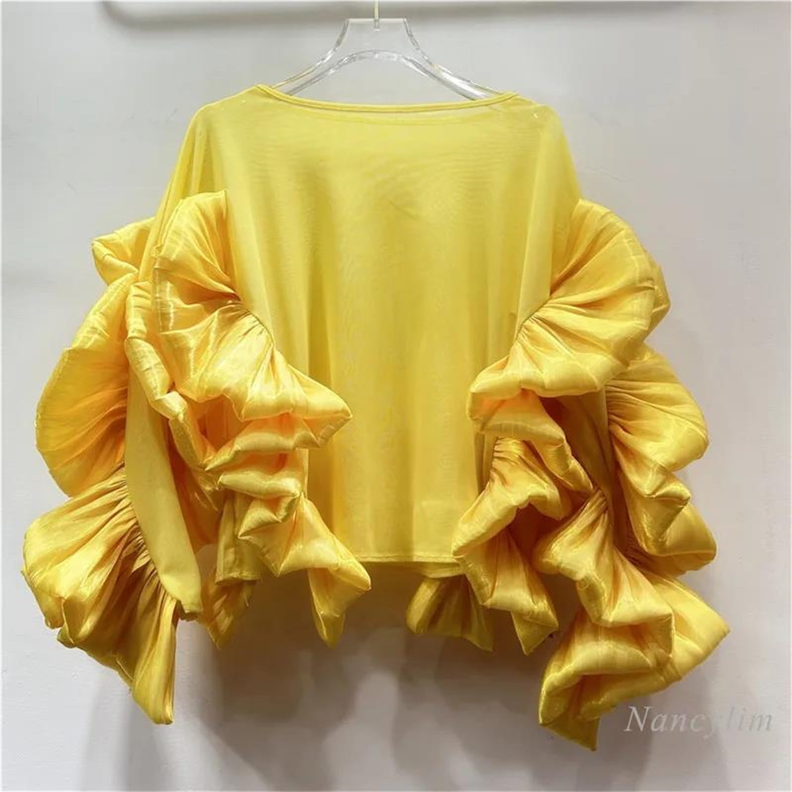 Blusas de cuello redondo para mujer, estilo pétalo, manga larga, con volantes, dobladillo irregular, holgadas, informales, a la moda urbana