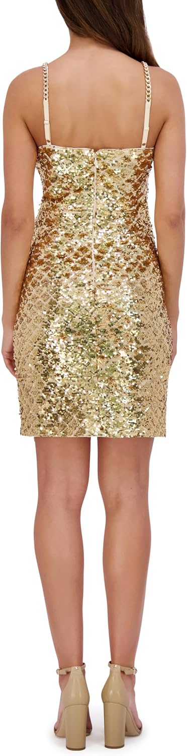 Siena Womens Sleeveless Keyhole Neckline Sequin Mesh Mini Dress - Image 2