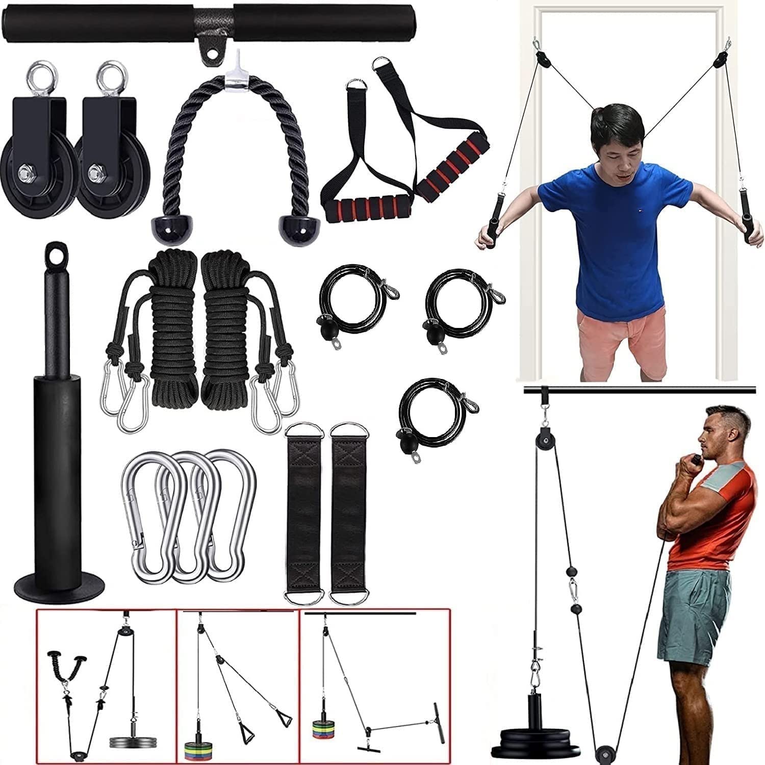 IRIS Cable Pulley System for Exercise LAT Pulldown Fitness Pro DIY Weight Pulley Machine Attachment with Pulldown Bar Tricep Rope Cables for Lifting Triceps Bicep Curls (B0BR13TLZB) Amazon Price History, Amazon Price Tracker