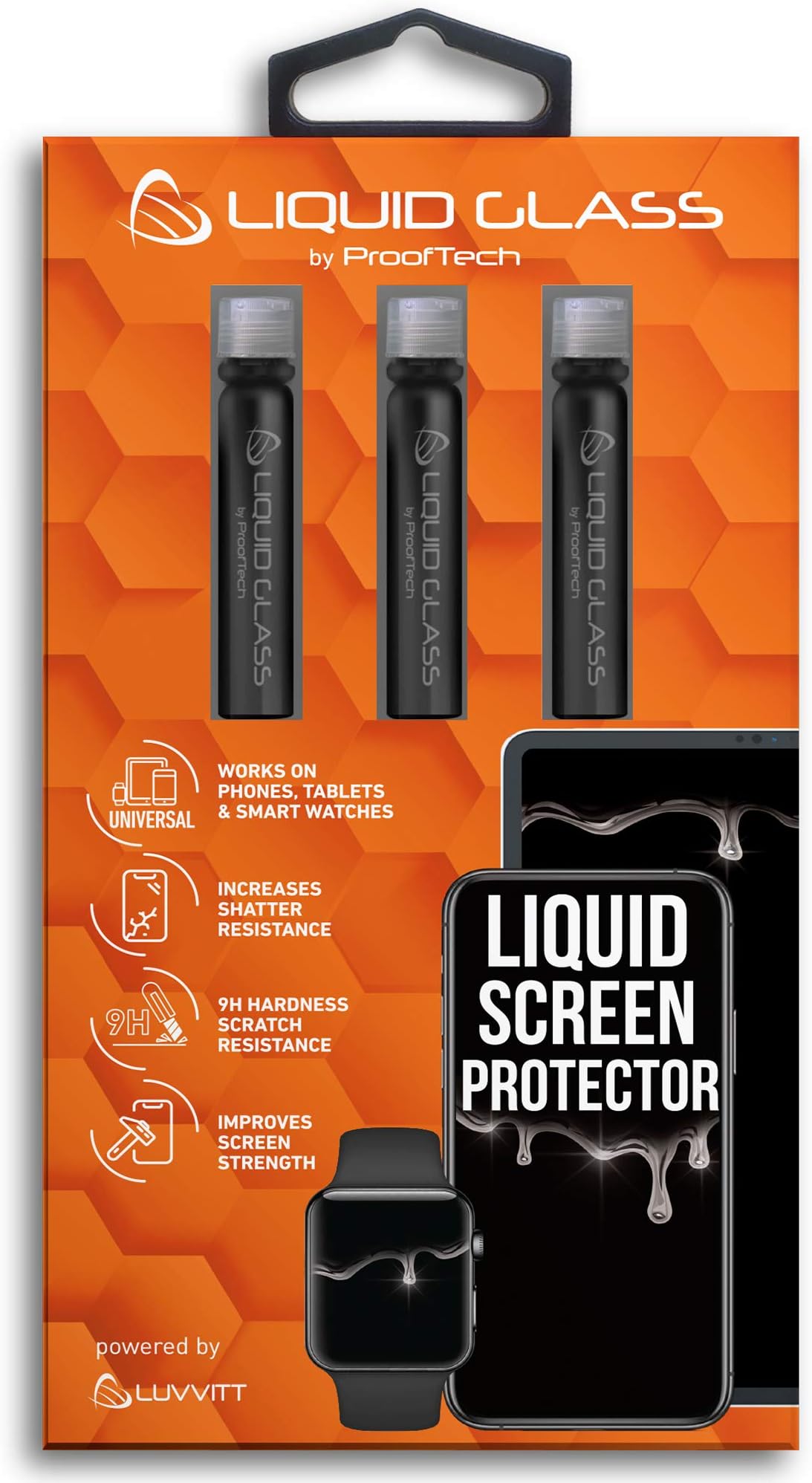 ProofTech Liquid Glass Screen Protector for Up to 12 Devices Universal Fit for All Smartphones Tablets and Watches Scratch and Shatter Resistant Wipe On Nano Protection - 3 Bottles