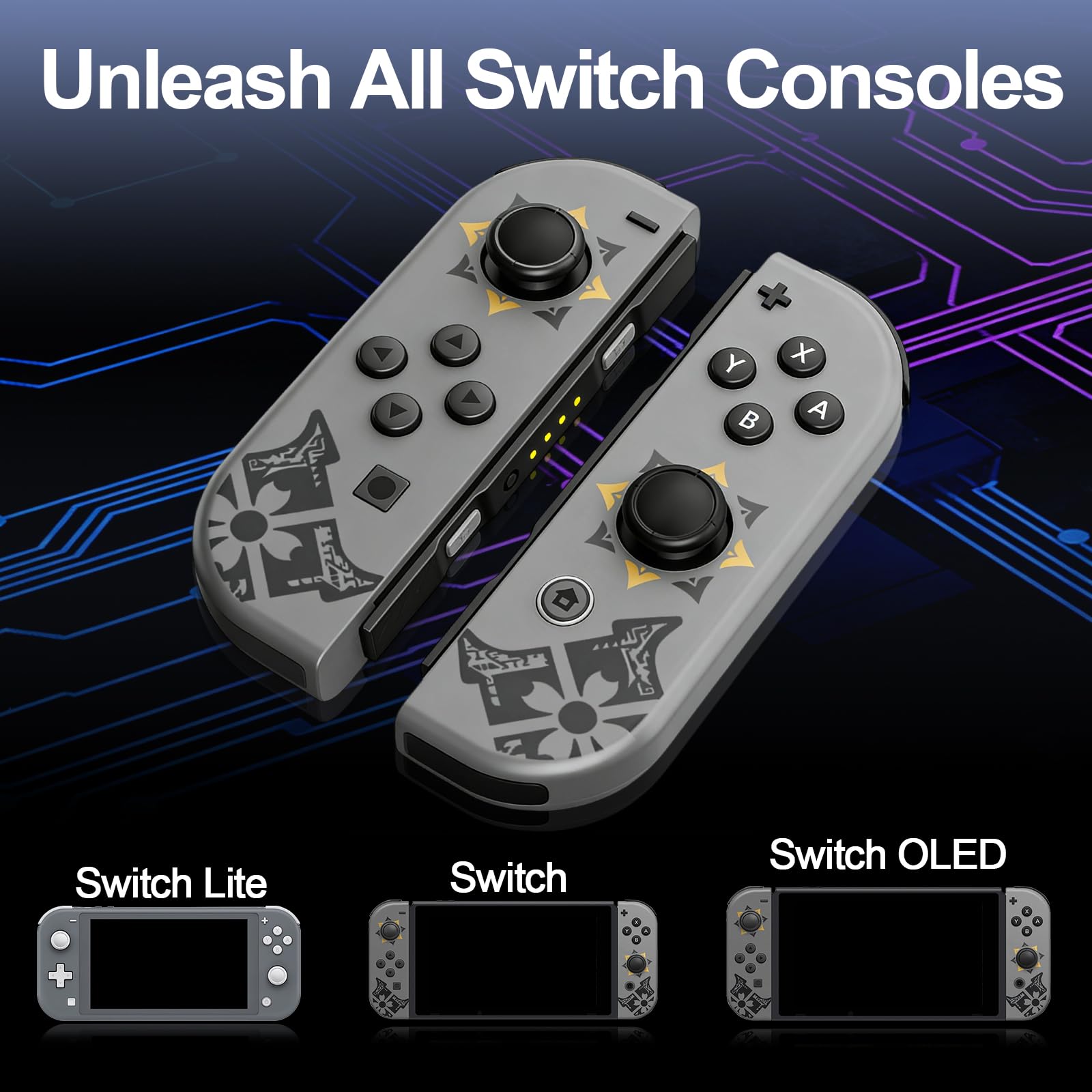 MunyLazy Switch Controllers,Wireless Joy Remote Con Replacement for Switch 1 OLED Lite,Hall Effect Joystick No Drift,20 Hour,HD Rumble,Gyro Control,No NFC,Extra Cool Grey — view 7