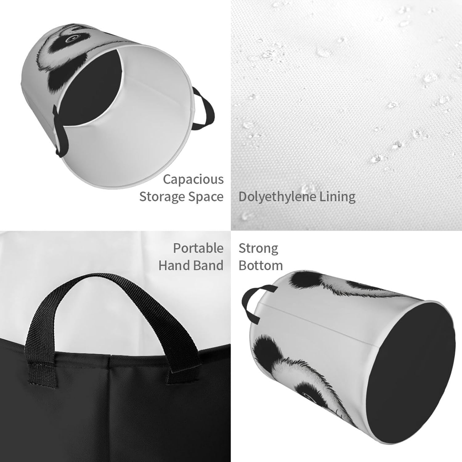 Large Laundry Basket Collapsible Anime Panda Face Laundry Hamper Waterproof Foldable Washing Bin Clothes Bag Freestanding Dirty Clothes Hampers for Laundry, Bedroom, Dorm image 3