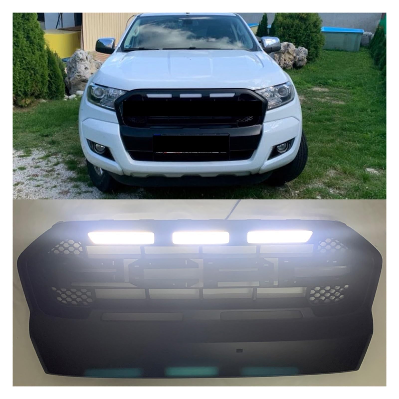 Parrillas compatibles con Ranger T7 Raptor Wildtrak MK3 Grill XL XLT 2015 2016 2017 2018 Cubierta de Parrilla Delantera Parrillas(Red ROFD Amber LED)