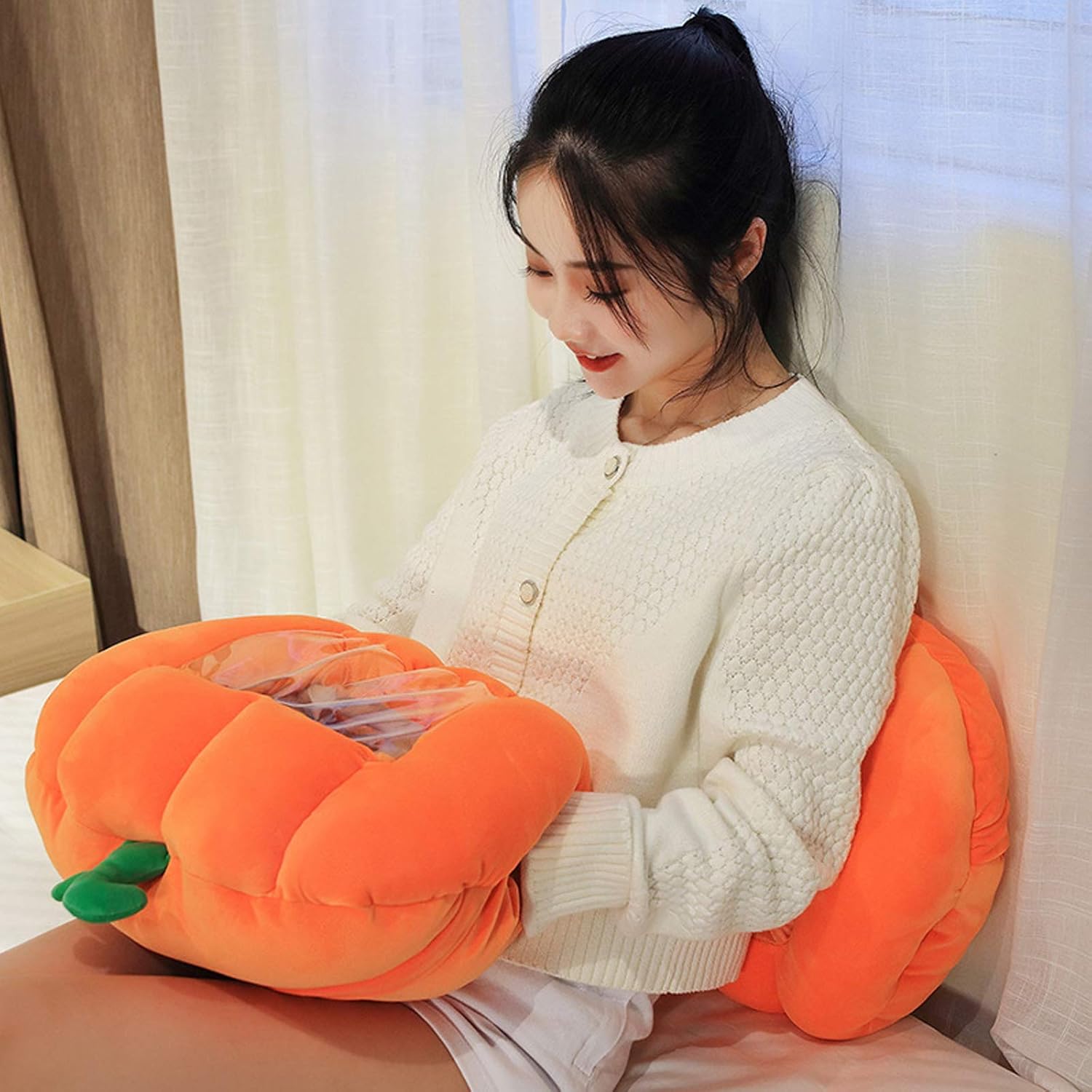 REFAHB Stuffed Pumpkin Fluffy Pumpkin Plush Durable Halloween Pumpkins Decorative Couch Throw Pillow Soft Pumpkin Plush Pillow Gift Party Christmas Orange 16" （with 4 Dolls）