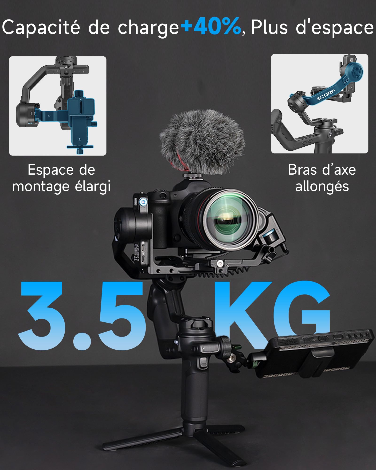 [Officiel] Feiyutech SCORP 3 KIT Stabilisateur de Cardan pour Appareil Photo avec Suivi AI 4.0 Intégré,Charge utile de 3,5kg,Poignée Amovible avec Contrôle sans Fil,5 Accessoires Supplémentaires