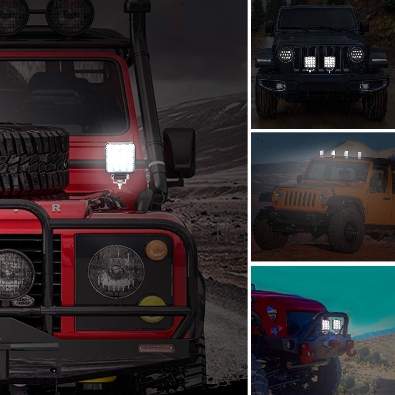 CICMOD 4 Pzs Faro LED Trabajo, 12V 24V 48W 6000lm Focos LED Tractor IP67 Impermeable per Off-Road SUV UTV ATV Camión Cuadrado