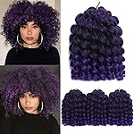 Crochet Braids Hair 8 Inch 3 Pack Jamaican Bounce Wand Curl Crochet Hair Synthetic Braiding Hair Extension Twist Crochet Hair (8 Inch (Pack of 3), Tpurple)