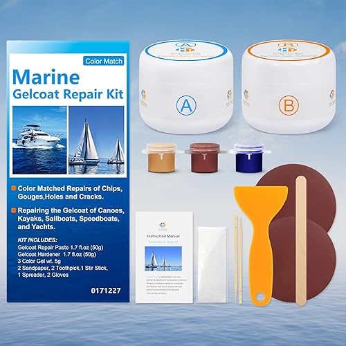 Miniatura 7 de Kit de reparación de capa de gel para barcos (combinación de color), kit de reparación de fibra de vidrio marina, kit de reparación de barcos de