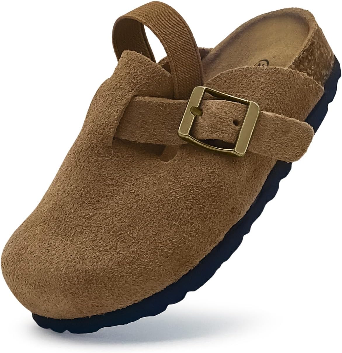 Kids Suede Clogs Toddler Clogs Boys Girls Cork Footbed Sandals Indoor Outdoor Cute Potato Shoes Leather Slip On Mules with Adjustable Buckle