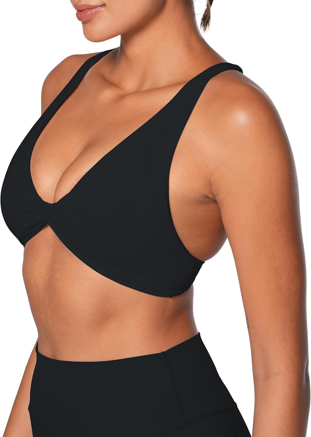 Sunzel Women's V-Neck Twist Sports Bra Low Impact with Removable Pads Cross Backless Straps Going Out Casual Padded Bralette - Image 3