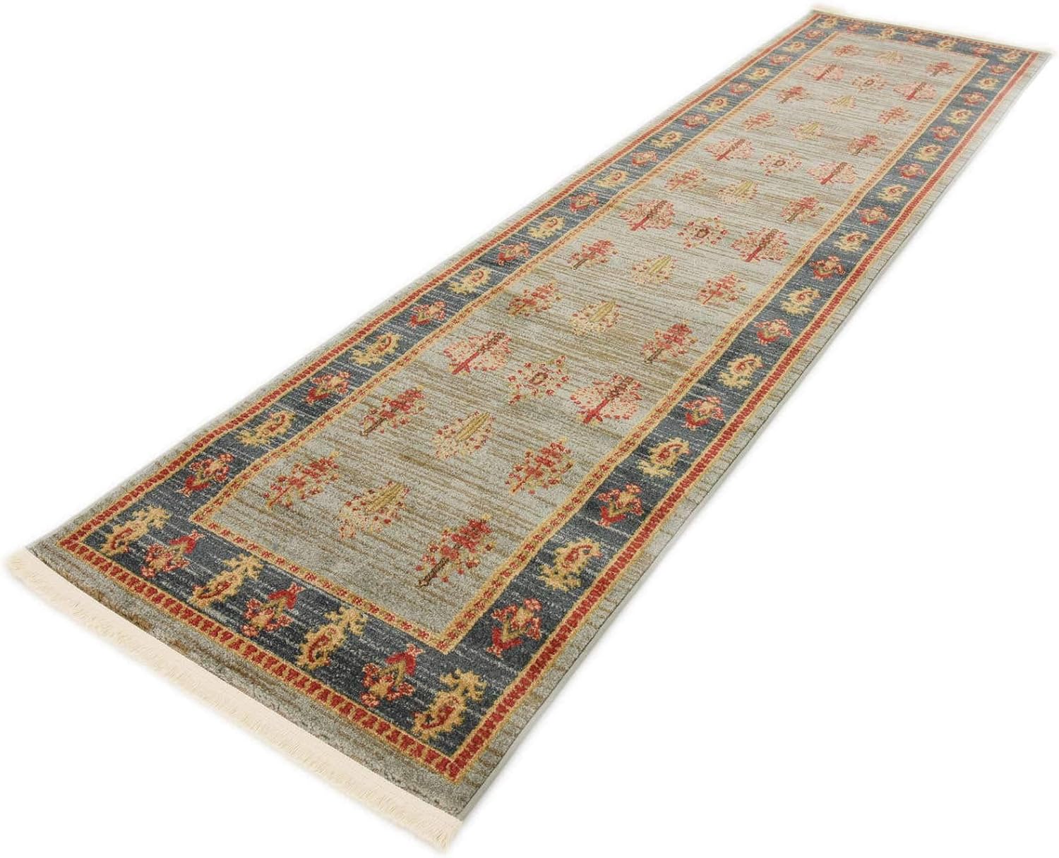 Unique Loom Fars Collection Modern Medallion Tribal Design with Natural Hues Area Rug (2' 7 x 10' 0 Runner, Light Blue/ Navy Blue)