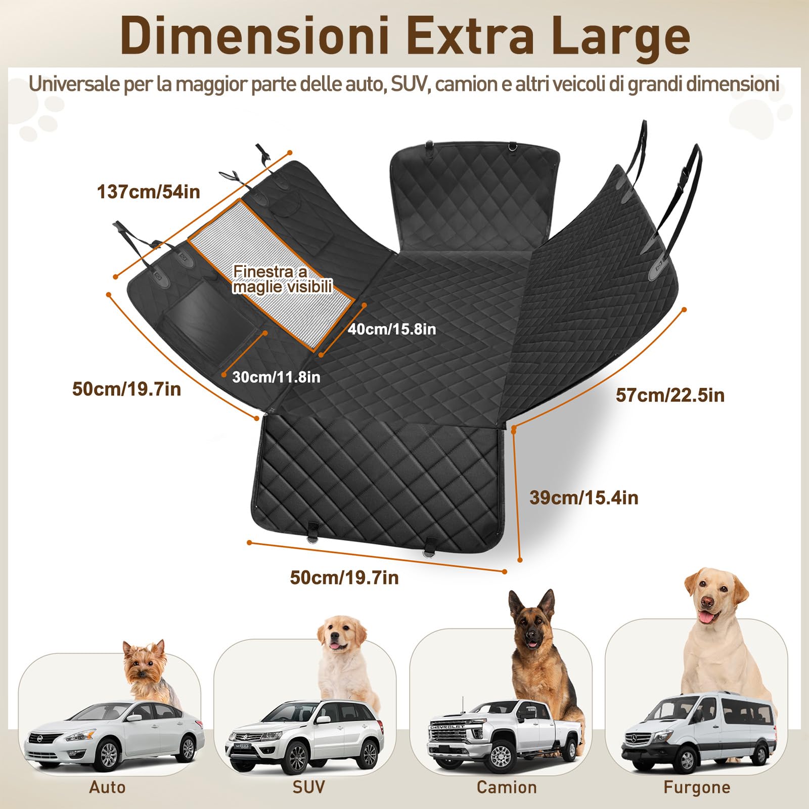 Gimars Telo Auto per Cani, 157 * 137cm Impermeabile e Antiscivolo Coprisedile Auto per Cani, 6 in 1 Universale Telo Cane Auto Sedili Posteriori con Finestra della Rete Visiva e Tasca Portaoggetti