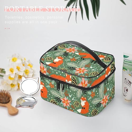 Miniatura 5 de Bolsa de maquillaje bolsa de cosméticos bolsa de maquillaje floral verde zorro bolsa de maquillaje portátil de cuero vegano bolsa de aseo con correa