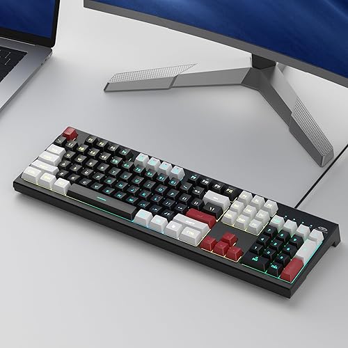 Miniatura 6 de MageGee Teclado cremoso, teclado K2 con cable RGB retroiluminado 104 teclas, impermeable, teclados ergonómicos, PC para PCloptopMAC, color rojo