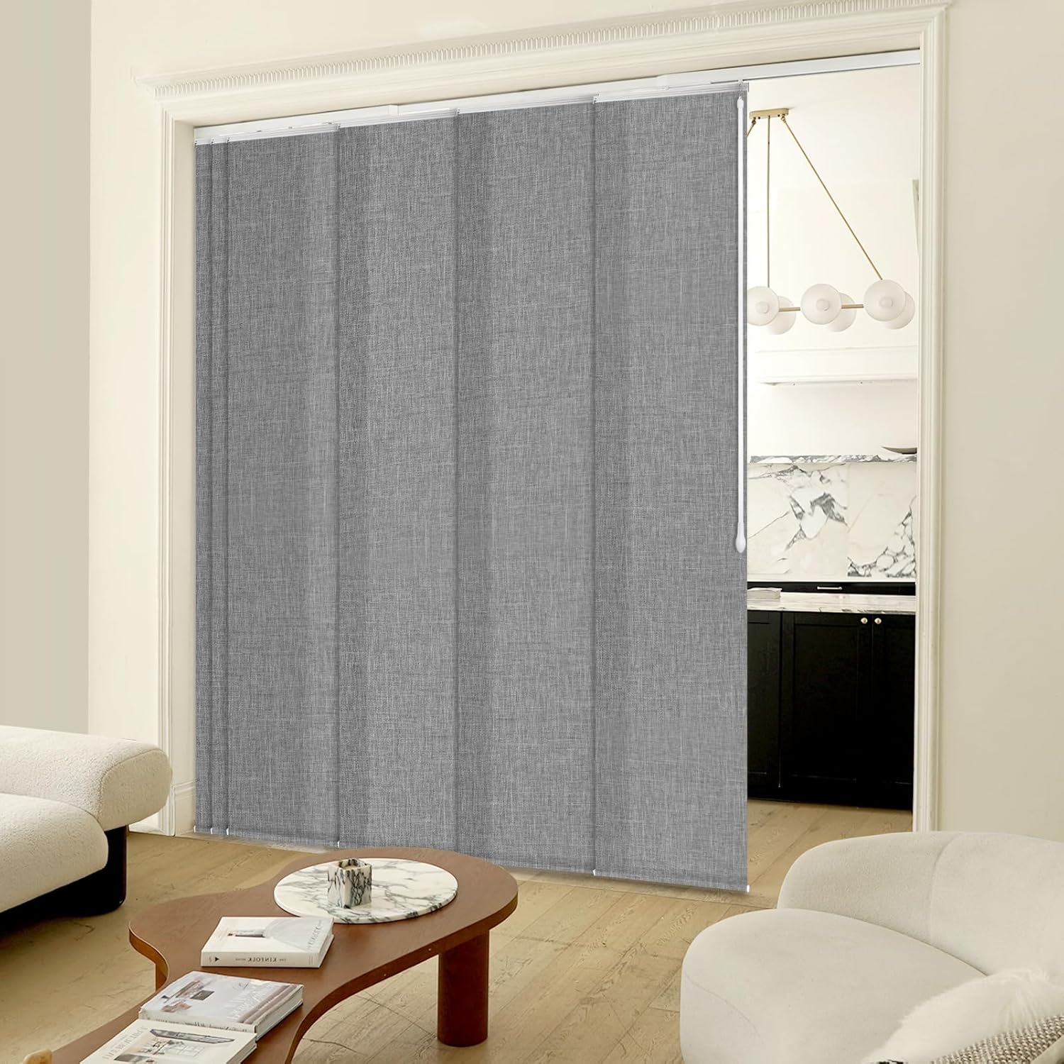 Adjustable Panel Track Blinds Manual Blackout Vertical Blinds for Sliding Door (Dimout - Light Grey, 74" W x 96" H)