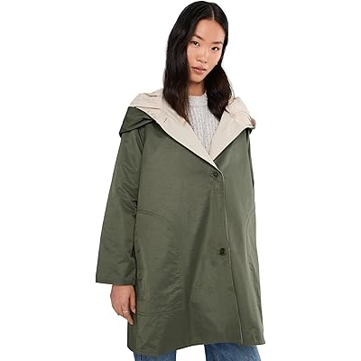 Eileen Fisher Cotton Nylon Reversible Hooded Coat bayleaf