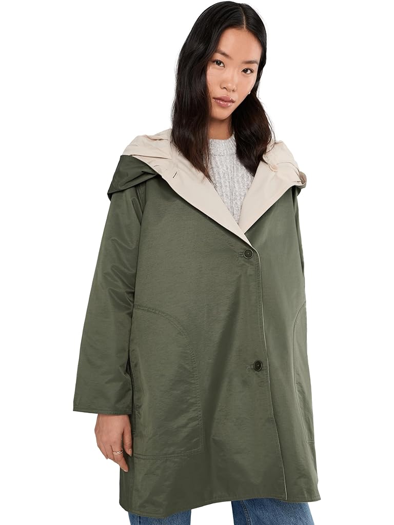 Beige Eileen Fisher Cotton Nylon Reversible Hooded Coat