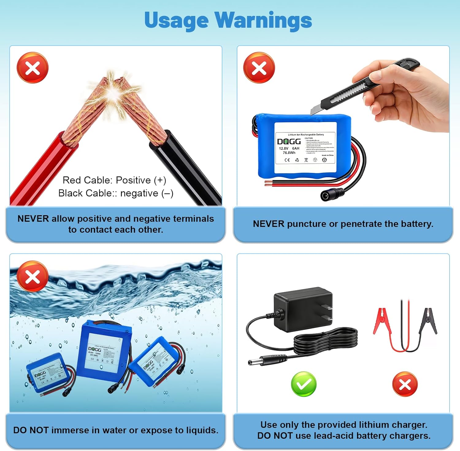 12V 6Ah Lithium Battery, 12 Volt Rechargeable Bare Leads Wire Battery with Charger, Cable Connector for DIY Projects, Kids Ride on Cars, RC Car, Robot, Solar Panels, LED, etc
