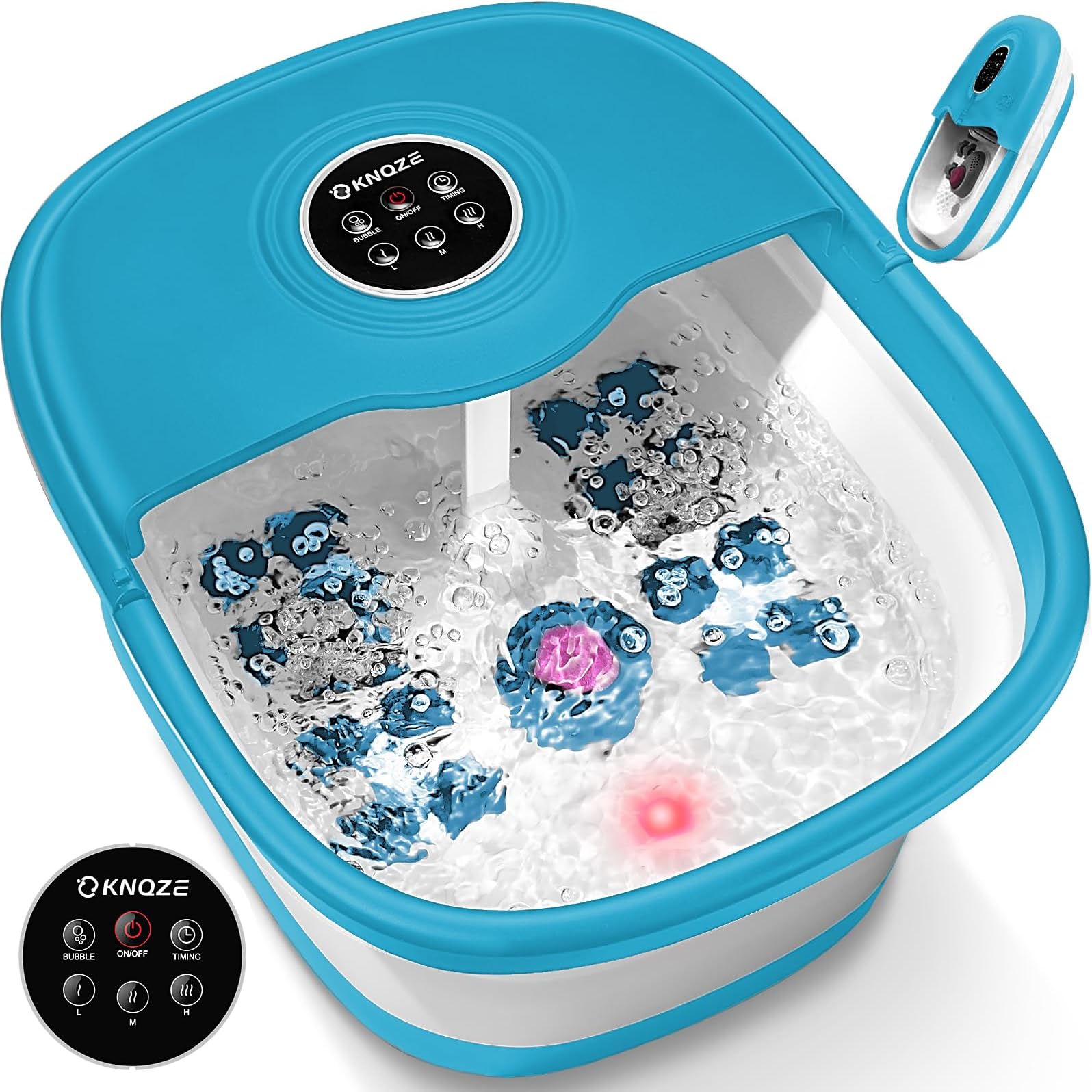 Foot Bath Spa with Heat and Massage and Jets, 16 Massage Rollers & Bubble, Electric Foot Bath Massager with Pumice Stone, Collapsible Pedicure Foot Soaker Tub Home Basin for Tired Feet, Remote Control
