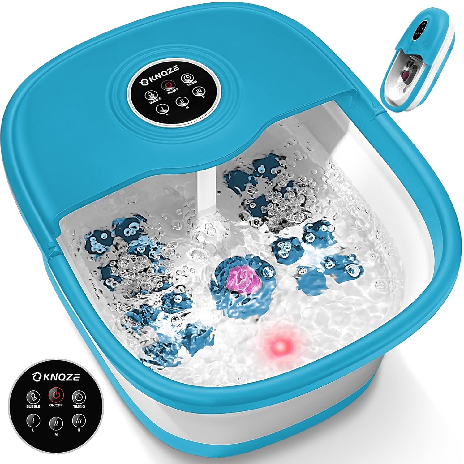 Collapsible Foot Spa with Heat, Remote Control, Temperature Control, Bubbles, Pumice Stone, Red Light, Timer, 16 Massage Roller Pedicure Foot Bath Tub Foot Soaker for Relaxation & Stress Relief