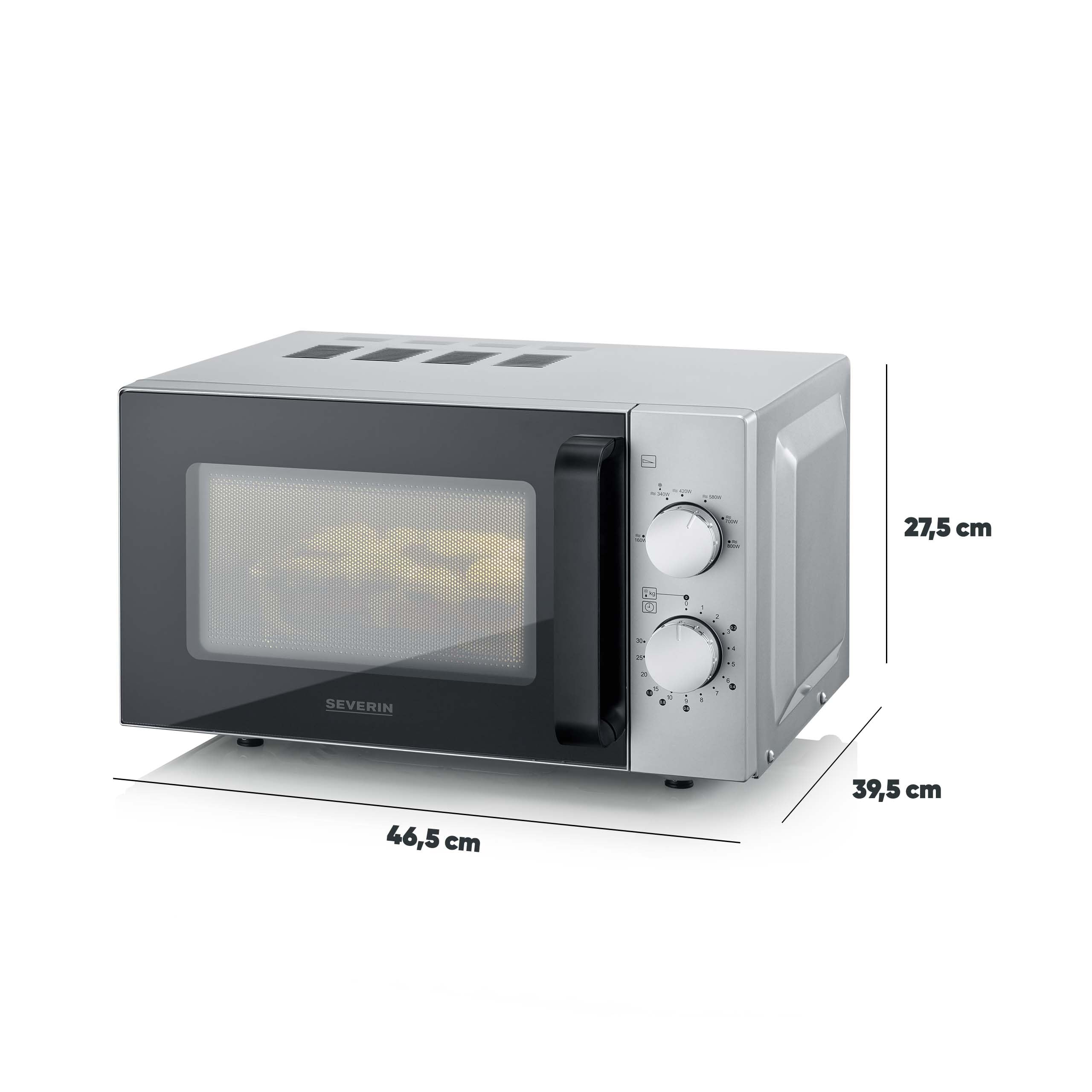 SEVERIN Microondas Flatbed 20 l, 800 W, interior plano, sin plato giratorio, calentamiento uniforme, 6 niveles de potencia, 2 mandos de control manual, negro mate, acero inoxidable, MW 9184