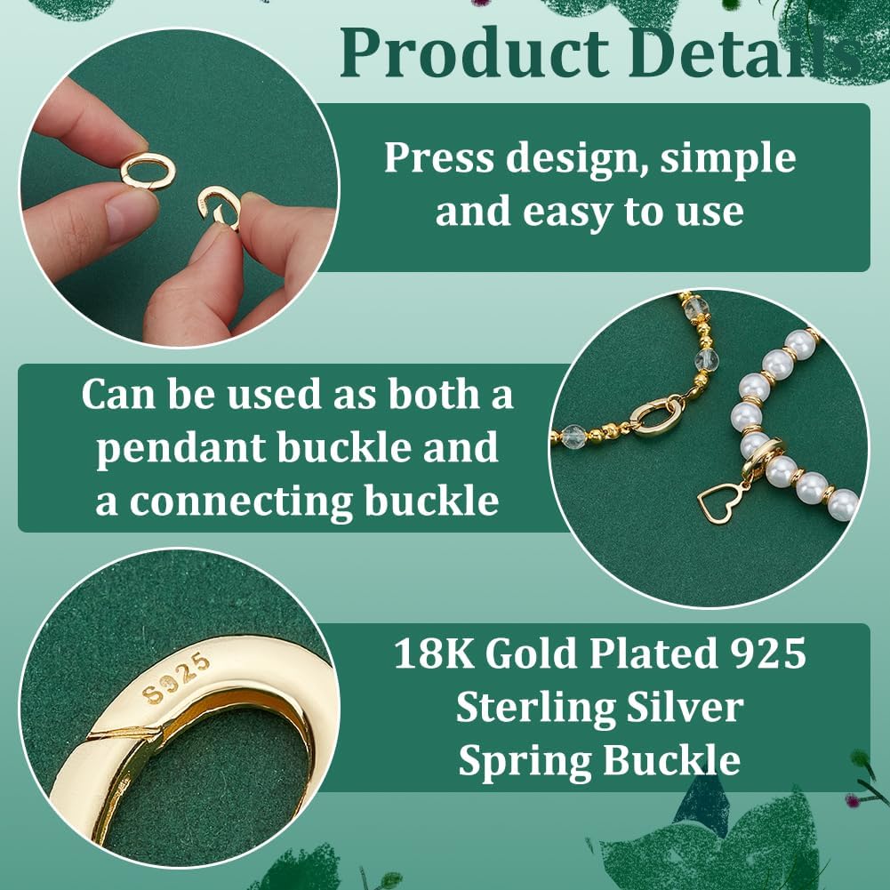 PH PandaHall 18k Gold Over 925 Sterling Silver Spring Gate Rings Clasp, 2pcs Necklace Shortener Clasps Oval Spring Clasp Connector Extender for Necklace Bracelet Keychain Jewelry Making, 13x10mm - Image 4