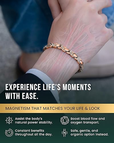 Miniatura 2 de MagnetRX Pulseras de cobre para mujer, pulsera magnética de cristal ultra fuerte para mujer, pulsera de cobre ajustable con cristales con