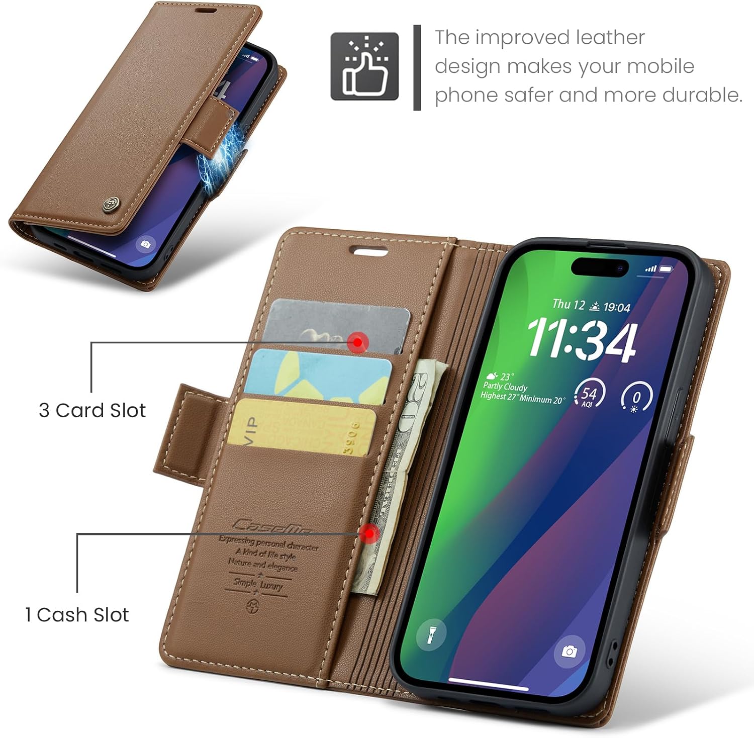 Wallet Case for iPhone 15, with RFID Blocking, Card Holder, Stand Phone Case, PU Leather Flip Folio Case Compatible with iPhone 15 Brown